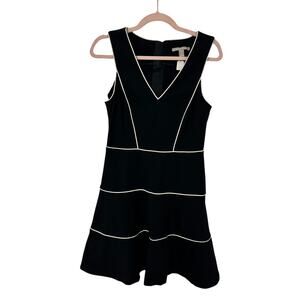 🖤✨ Banana Republic Black A-Line Dress 6 Petite White Trim Gold Zip Chic